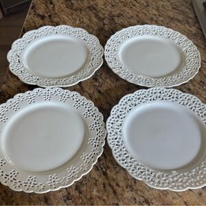 3 Pier 1 and 1 unbranded Lace Doily dessert/salad plates different designs. Mint